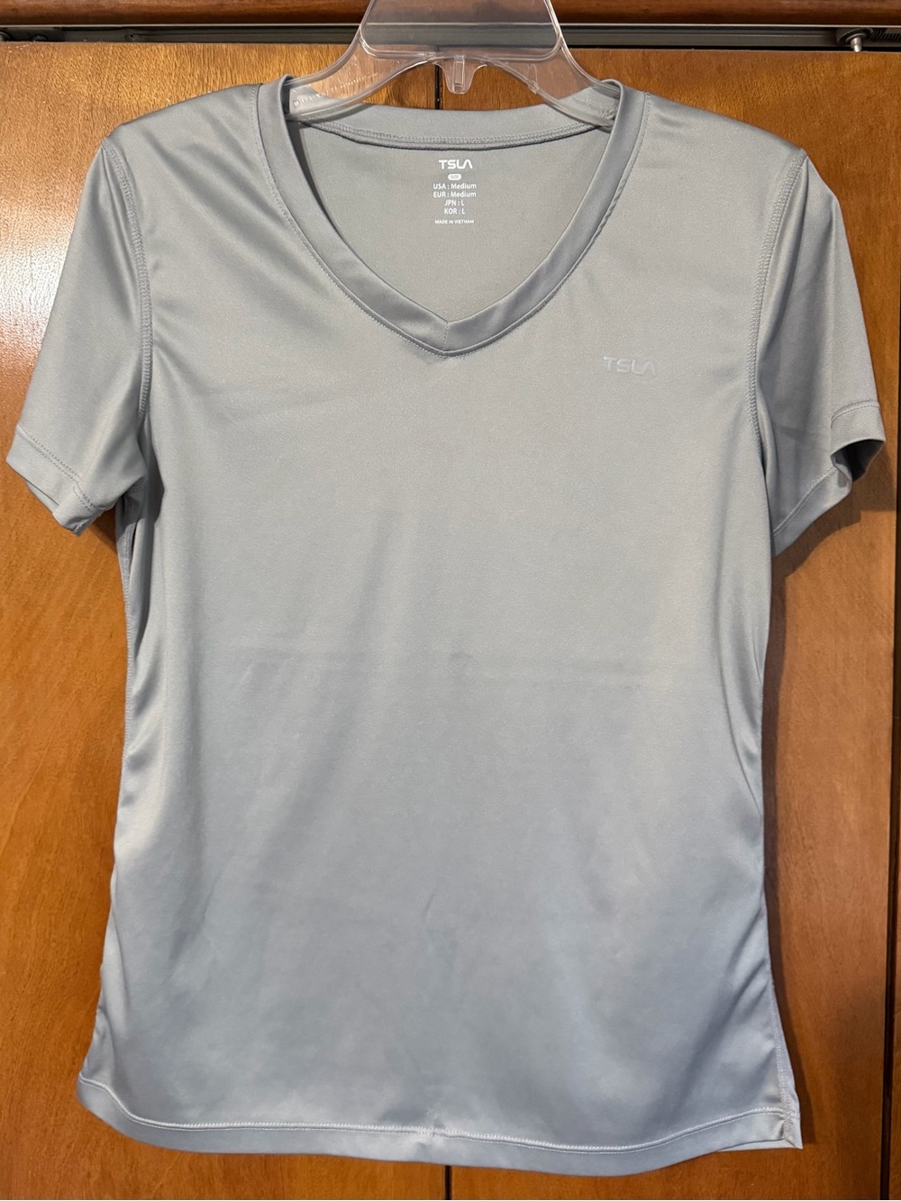TSLA Women’s Short-Sleeve V-Neck Tee in Light Gray